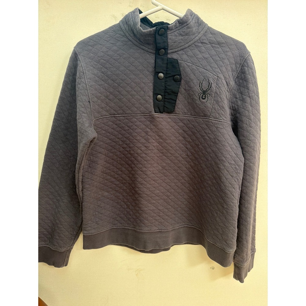 Spyder Mens Quilted Snap Neck Pullover Sweatshirt Gray Mock Neck Size Medium